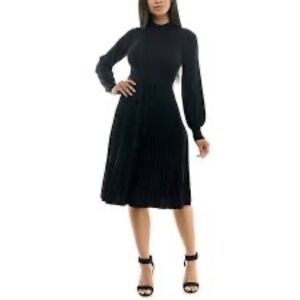 Nina Leonard Balloon
Sleeve Pleated Midi Sweater Dress